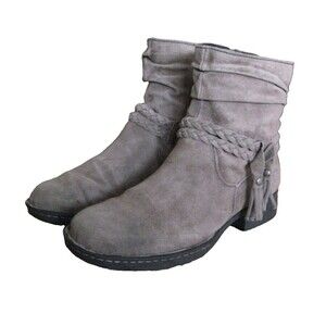 Born Womens Ouvea Boot Size 7M Gray Suede Boho Braided Strap Slouch Booties